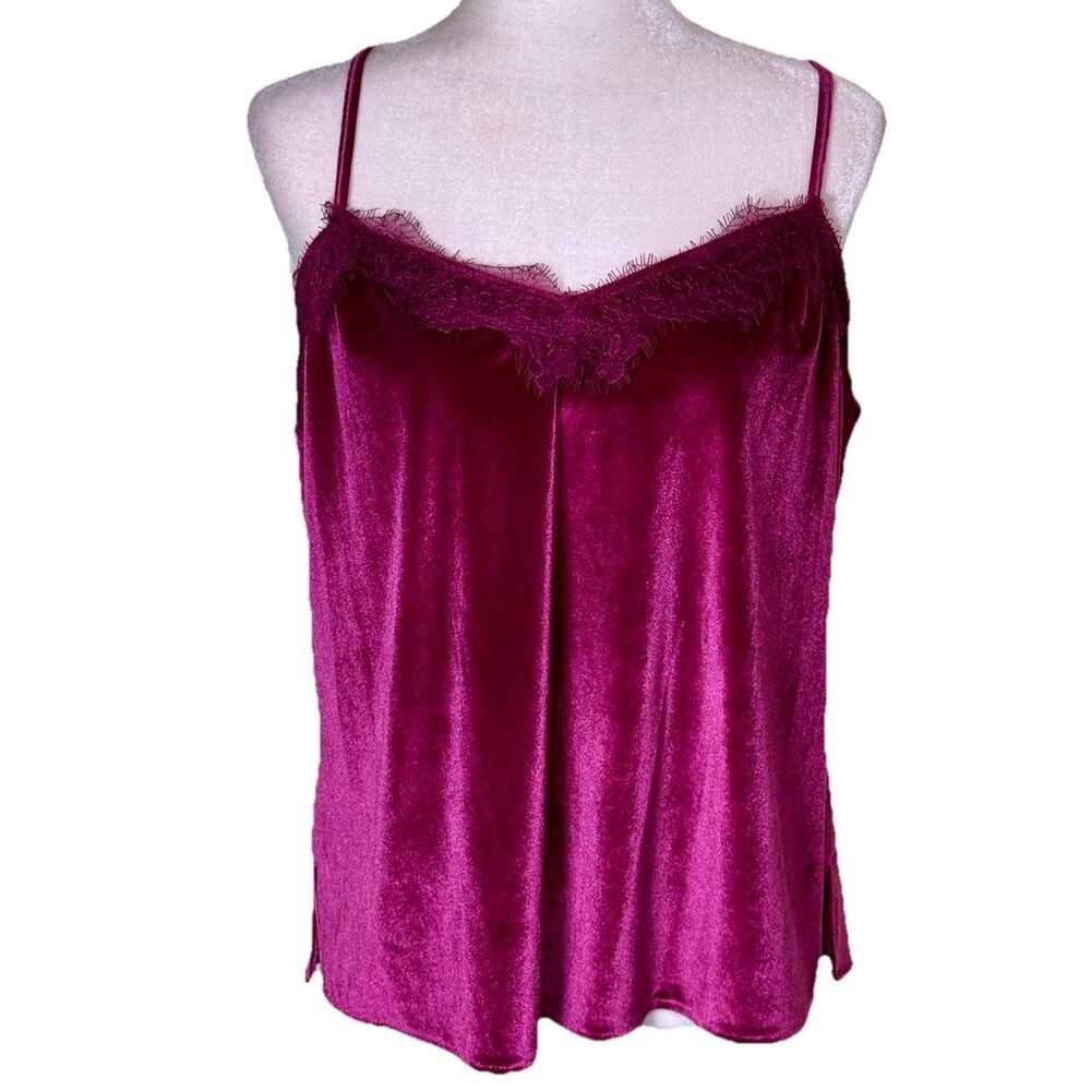 Women’s Fuchsia Velvet Camisole Lace Trim Date Night Coquette Top Size Large
